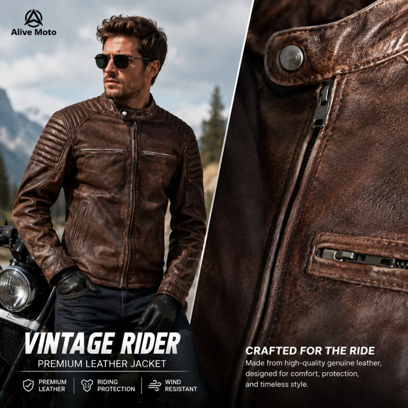 Bandit Brown Leather Jacket: Vintage-Style Motorcycle Jacket